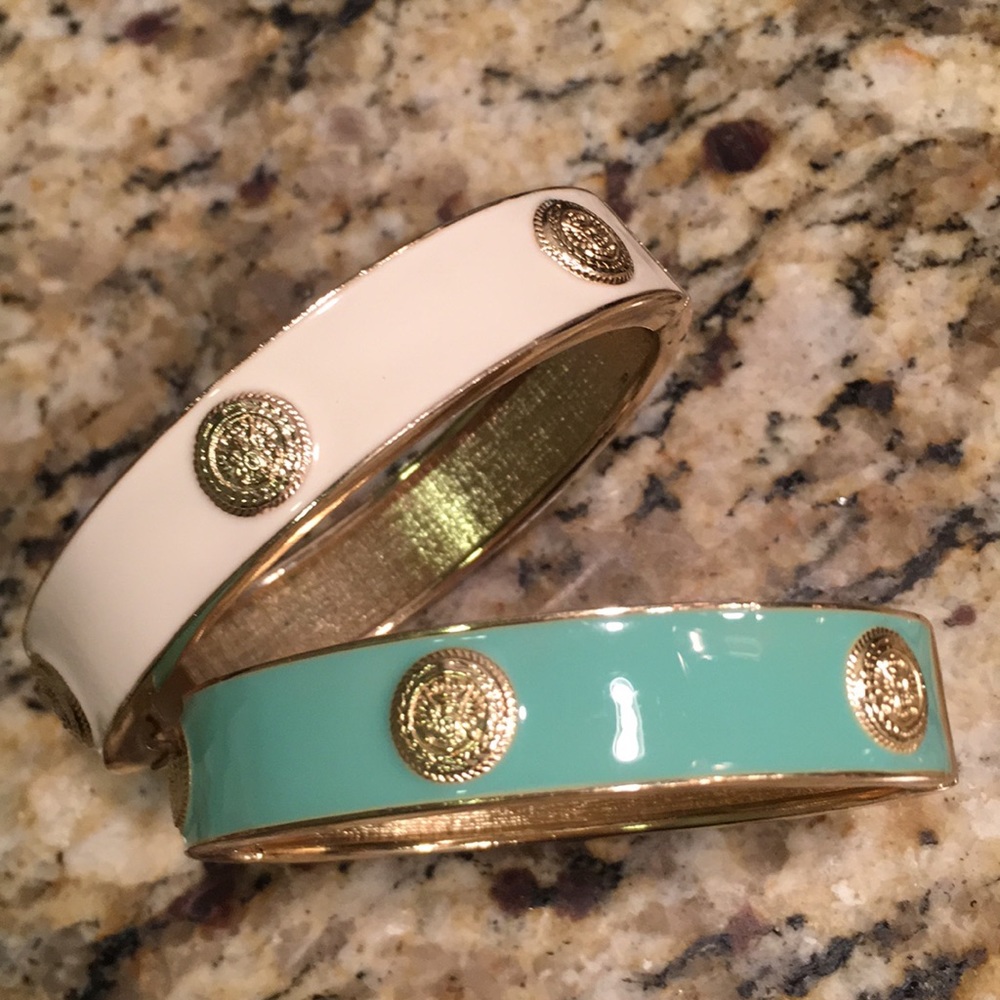 Turquoise and Cream gold Bangle bracelets